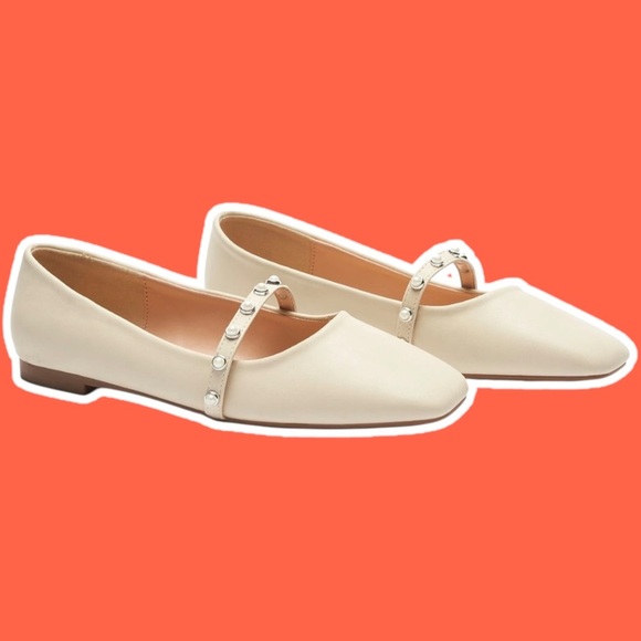 NWOT C. Paravano ‘Clara’ Pearl Embellished Strap Mary Jane Flats in Cream 10.5 - Picture 1 of 16